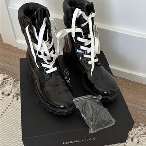 Kendall & Kylie Glossy Black Boots with White Laces